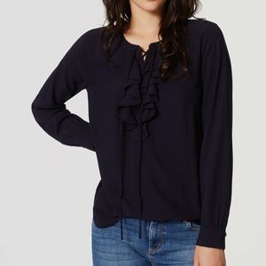 NWT Loft ruffle front lace-up blouse